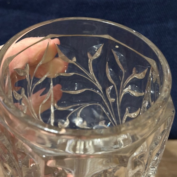 Antique Pressed Glass Vanity Jar with Engraved Metal Lid - Clear & Patina - Picture 5 of 5